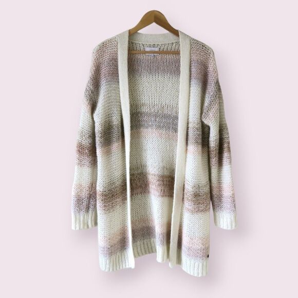 ANTHROPOLOGIE NUMPH Wool Mohair Striped Cardigan Sz S Metallic Longline Knit - Picture 3 of 10